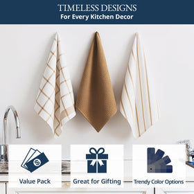 Lane Linen olive striped towels add an elegant kitchen look