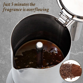 LAOION moka pot brew closeup highlights rich crema-inspired aroma.