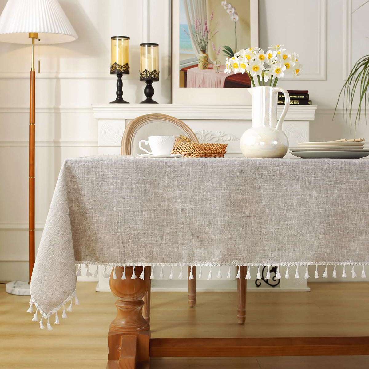 55x86 inch Laolitou tablecloth demonstrates proper drop on a large table.