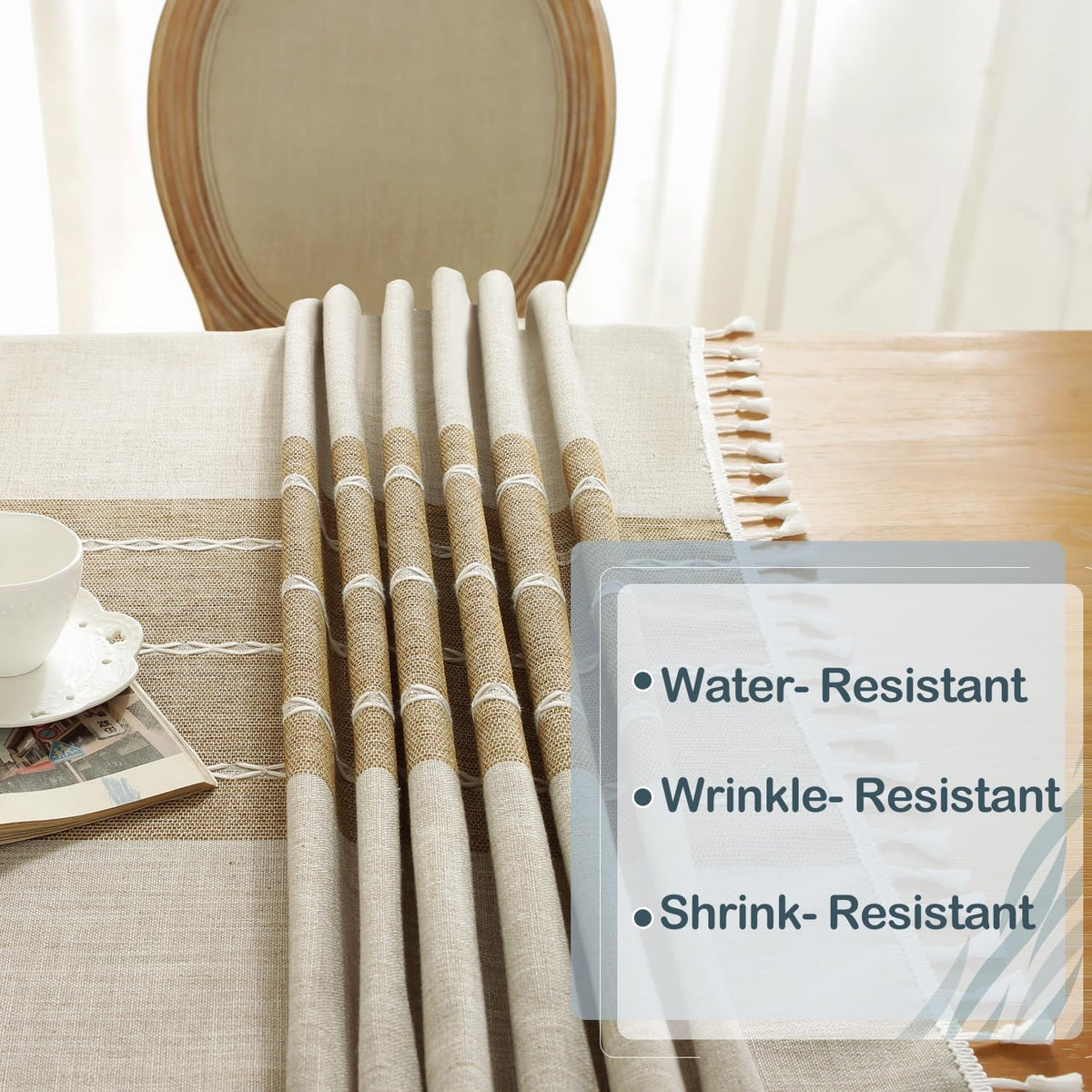 Laolitou 55 by 120 inch tablecloth fits large rectangular tables.