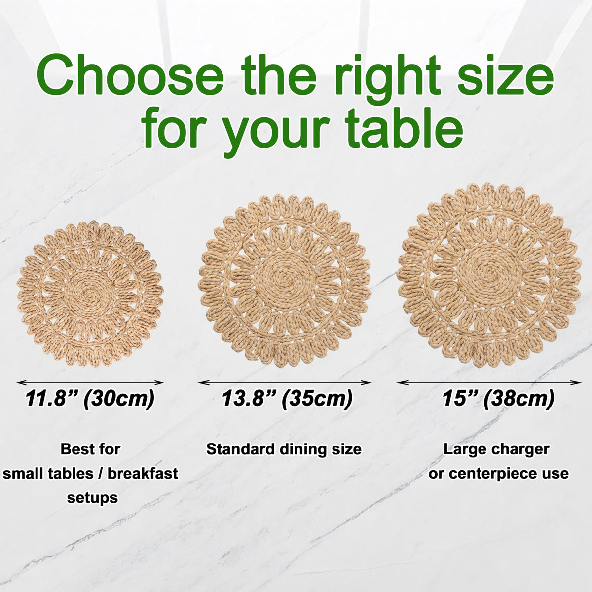 Laquedecraft round mats in natural fibers are easy to wipe clean.