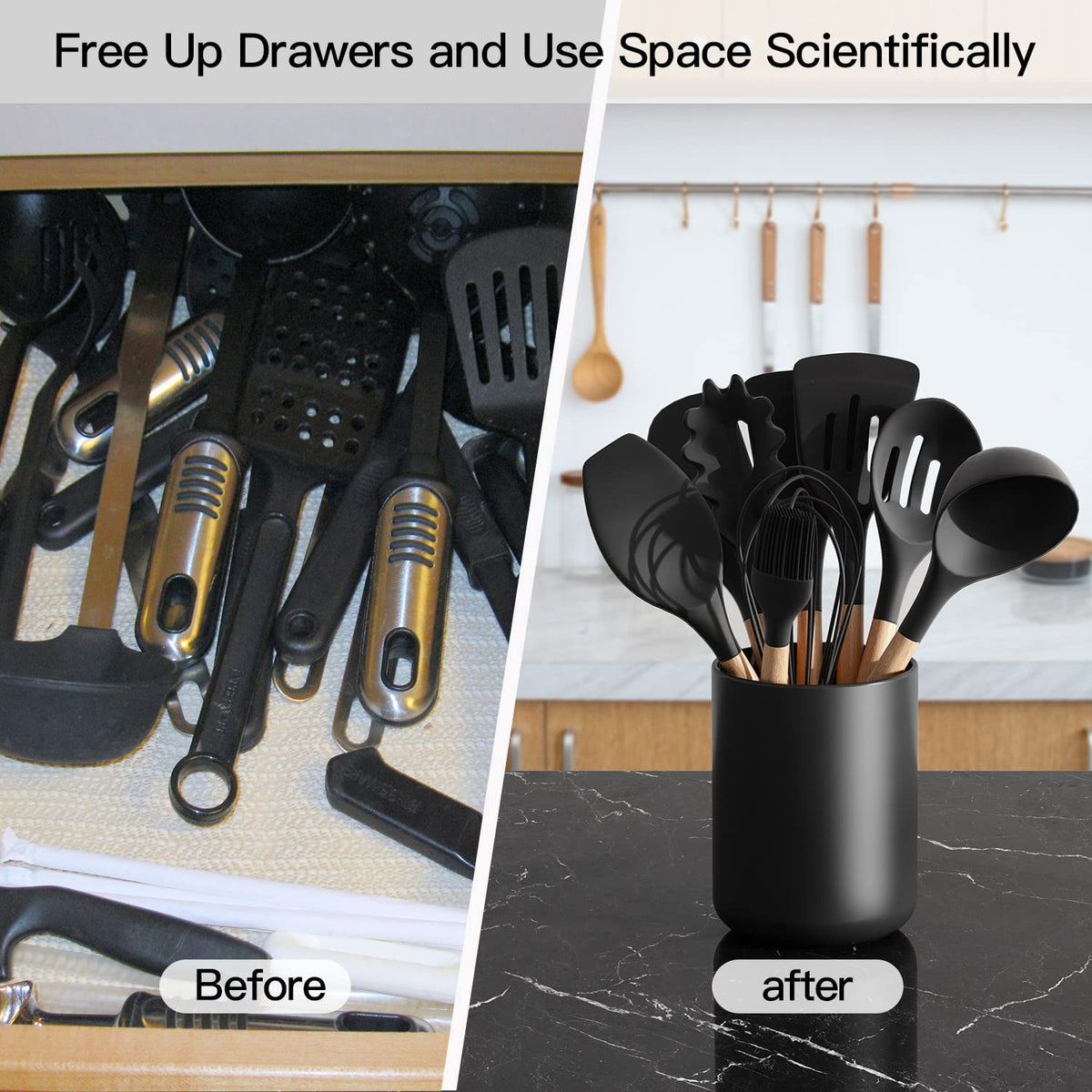 LATCHHOOK space-saving design aids drawer organization and keeps utensils reachable.