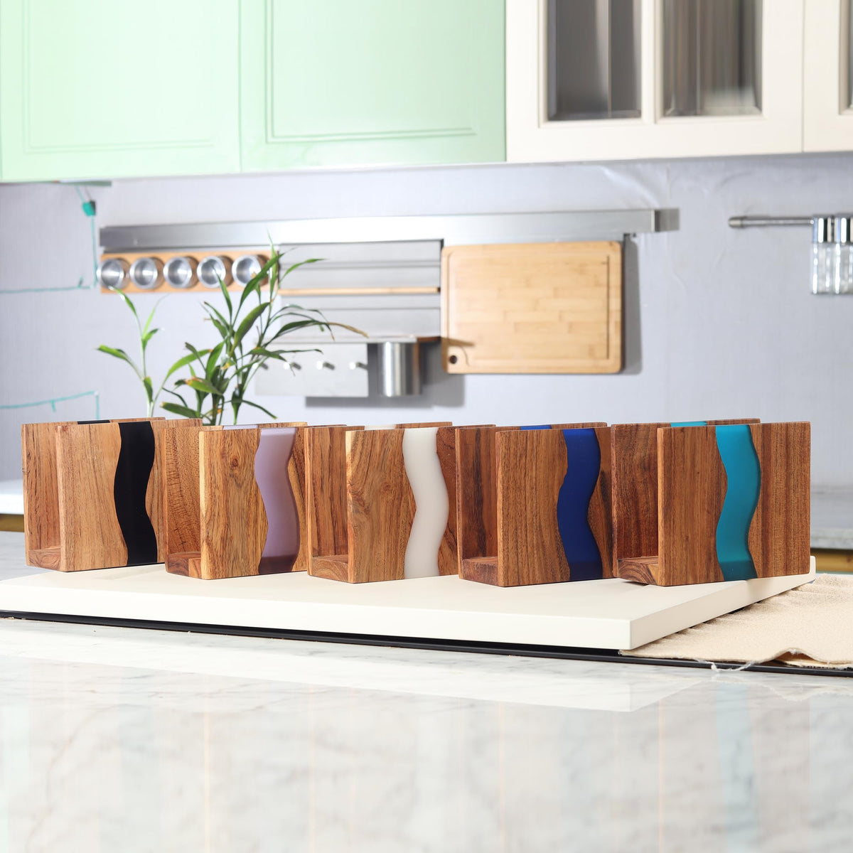 LAVAUK epoxy resin napkin dispenser captures rustic yet modern vibe at home or restaurant.