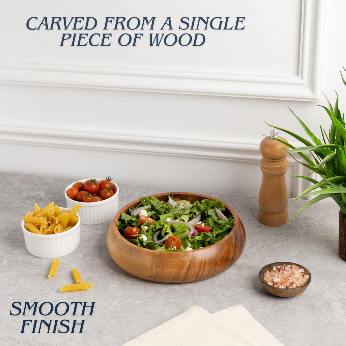 LAVAUX DESIGNS acacia bowl features jointless construction for lasting durability.