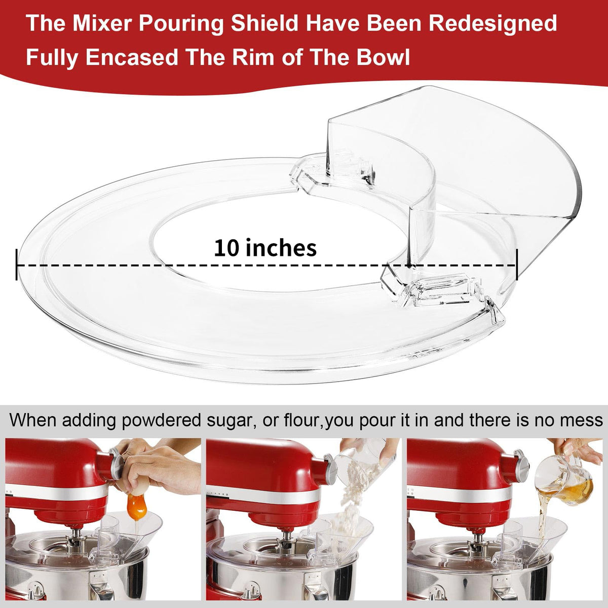 Lawenme pouring shield for KitchenAid 6qt Bowl-Lift keeps counters clean while blending batter.