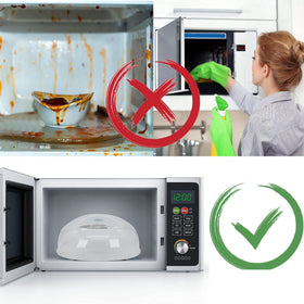 Layron fits most plates and bowls to minimize splatter during heating.