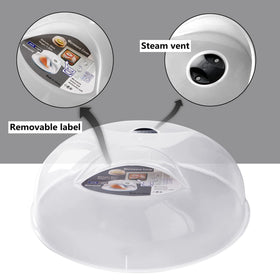 Layron vented lid with perforations to release steam during reheating.