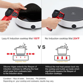 Lazy K mat shows magnetic compatibility for suitable cookware setups.