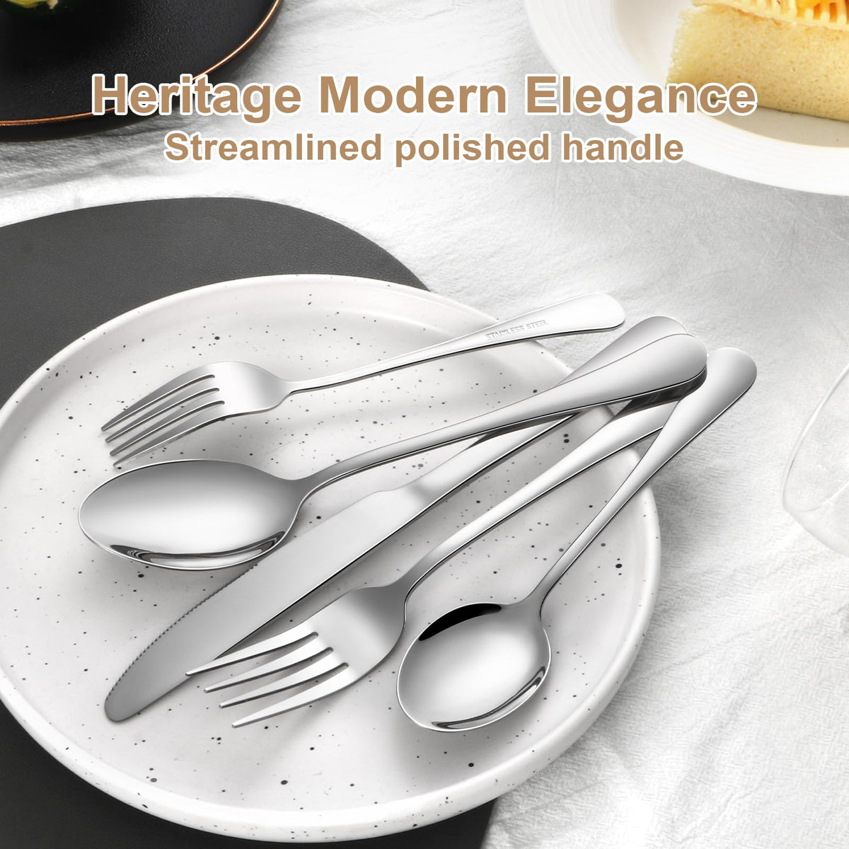 Lazycorner table-setting idea creates a cohesive, polished stainless dining look.