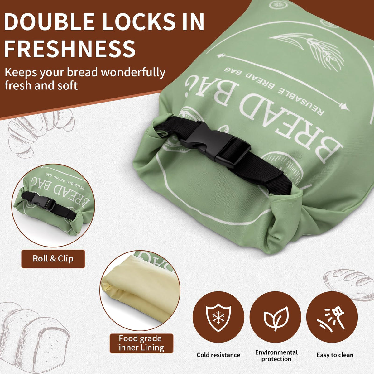LDJRCP Khai Green bread bag ideal for picnics or daily use.