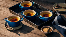 Le Creuset cocotte color glaze on oyster dish adds color to kitchen