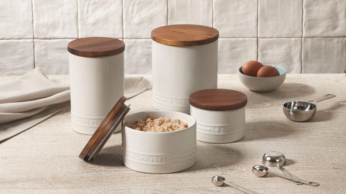 Le Creuset airtight salt cellar seals moisture and keeps spices dry.