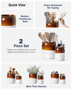 LE TAUCI small ceramic utensil crock for organizing silverware and short tools