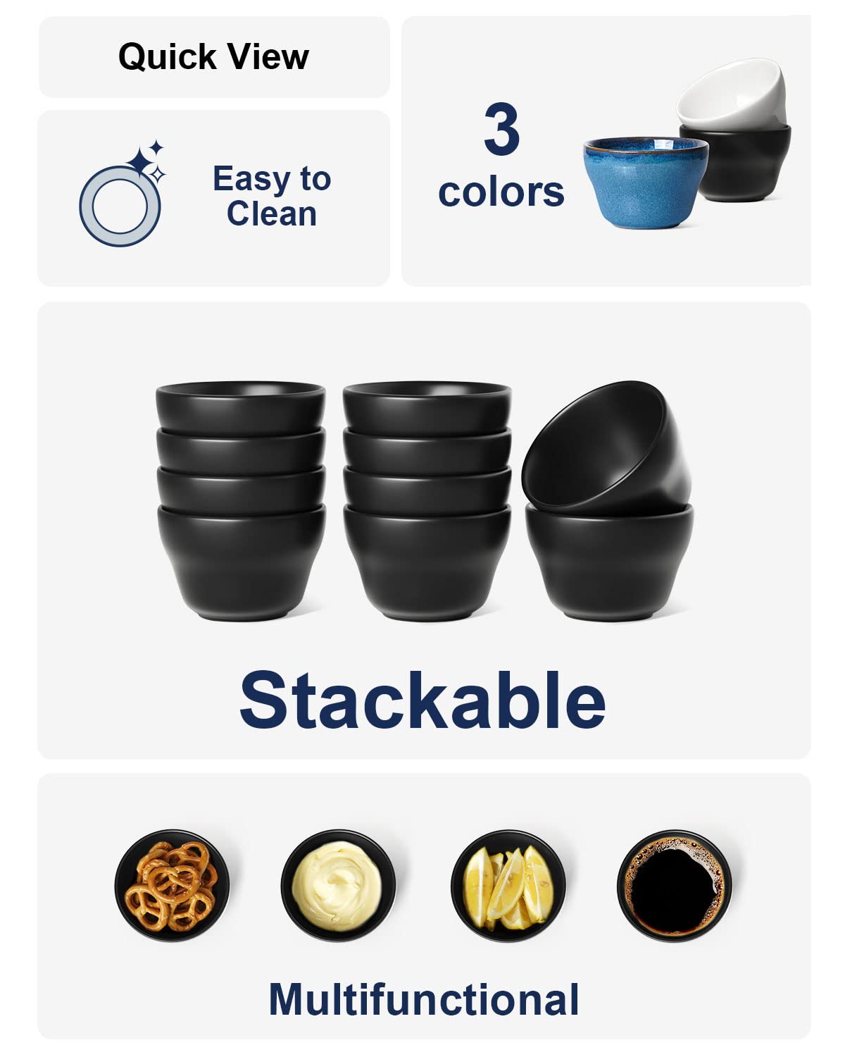 LE TAUCI Maze Black bowls side view showing curved design for easy handling.