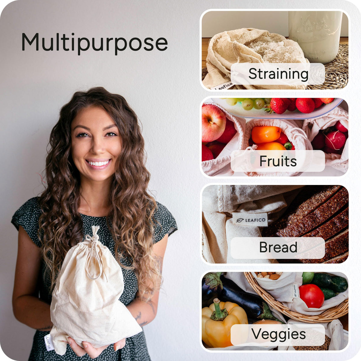 LEAFICO bags organized with snacks for tidy pantry storage
