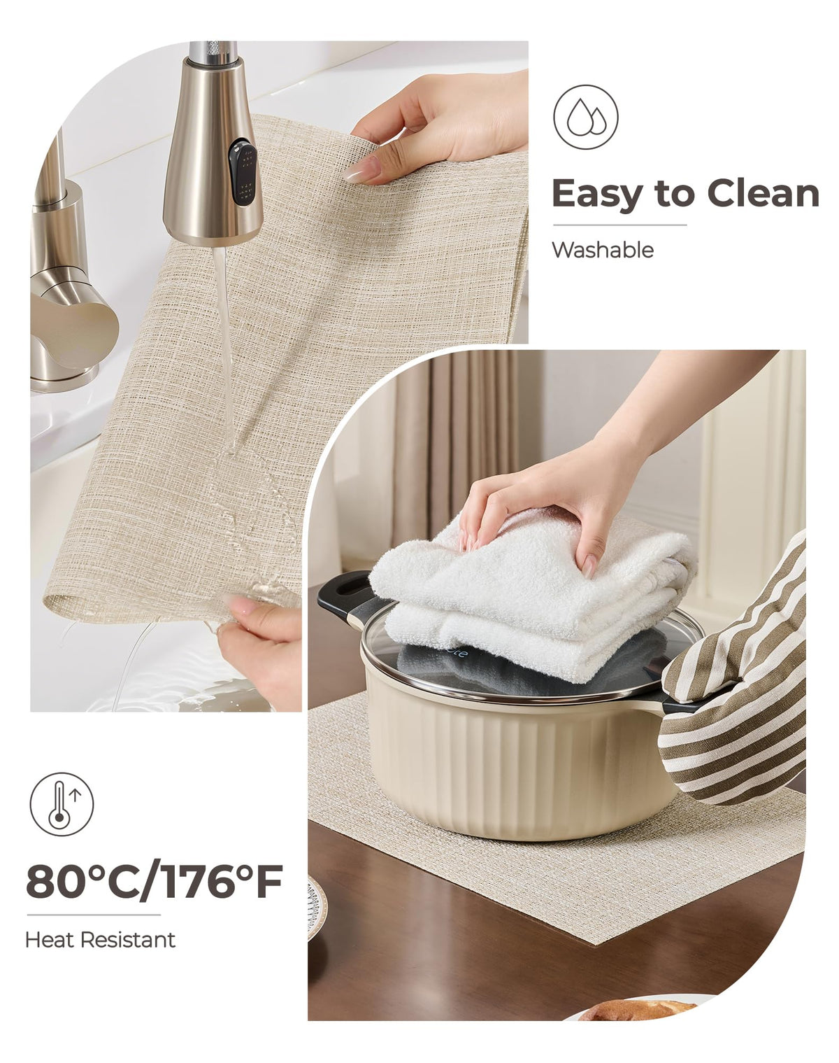 Leetaltree beige placemats certified safe with OEKO-TEX and SGS.