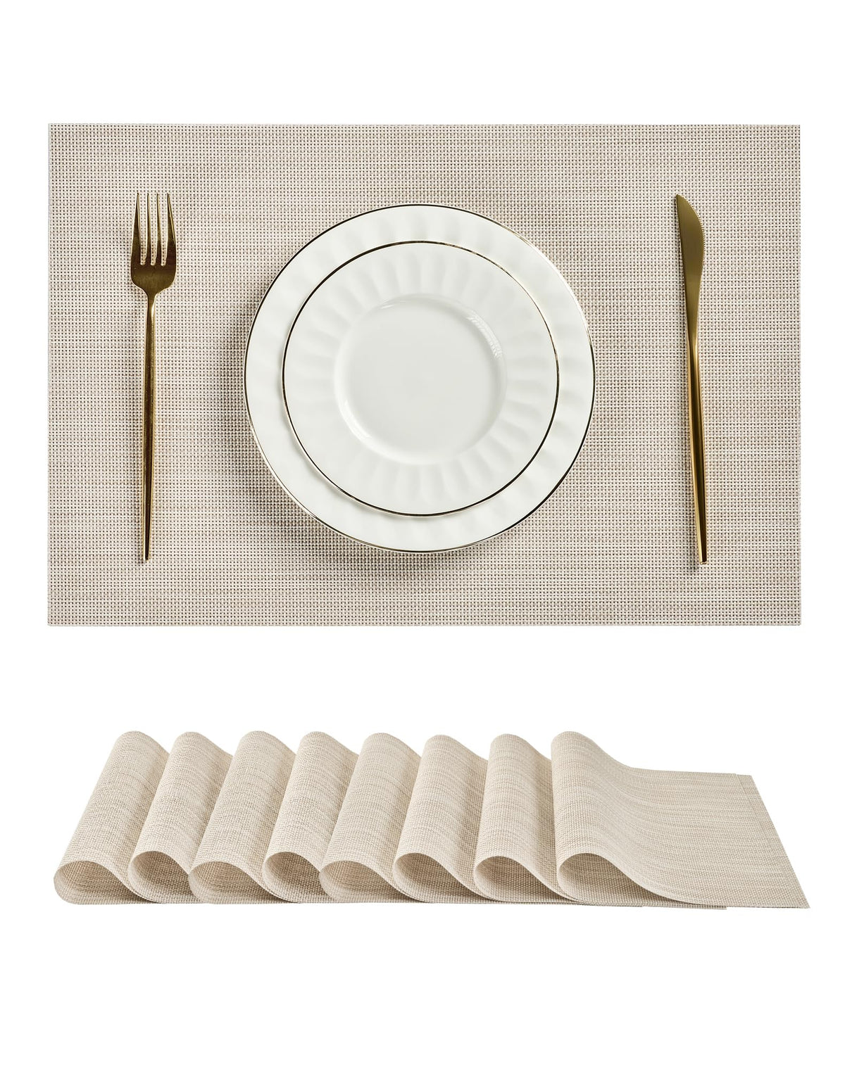 Leetaltree beige white placemats set of 8 ready for everyday family meals.