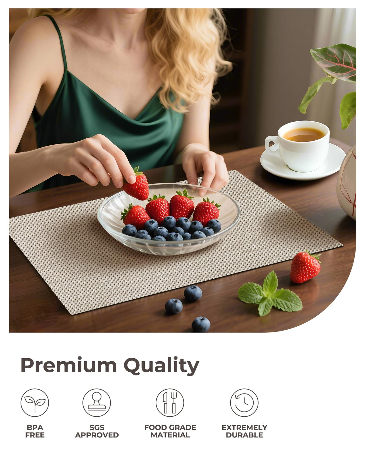 Leetaltree woven texture placemats add elegance and grip.