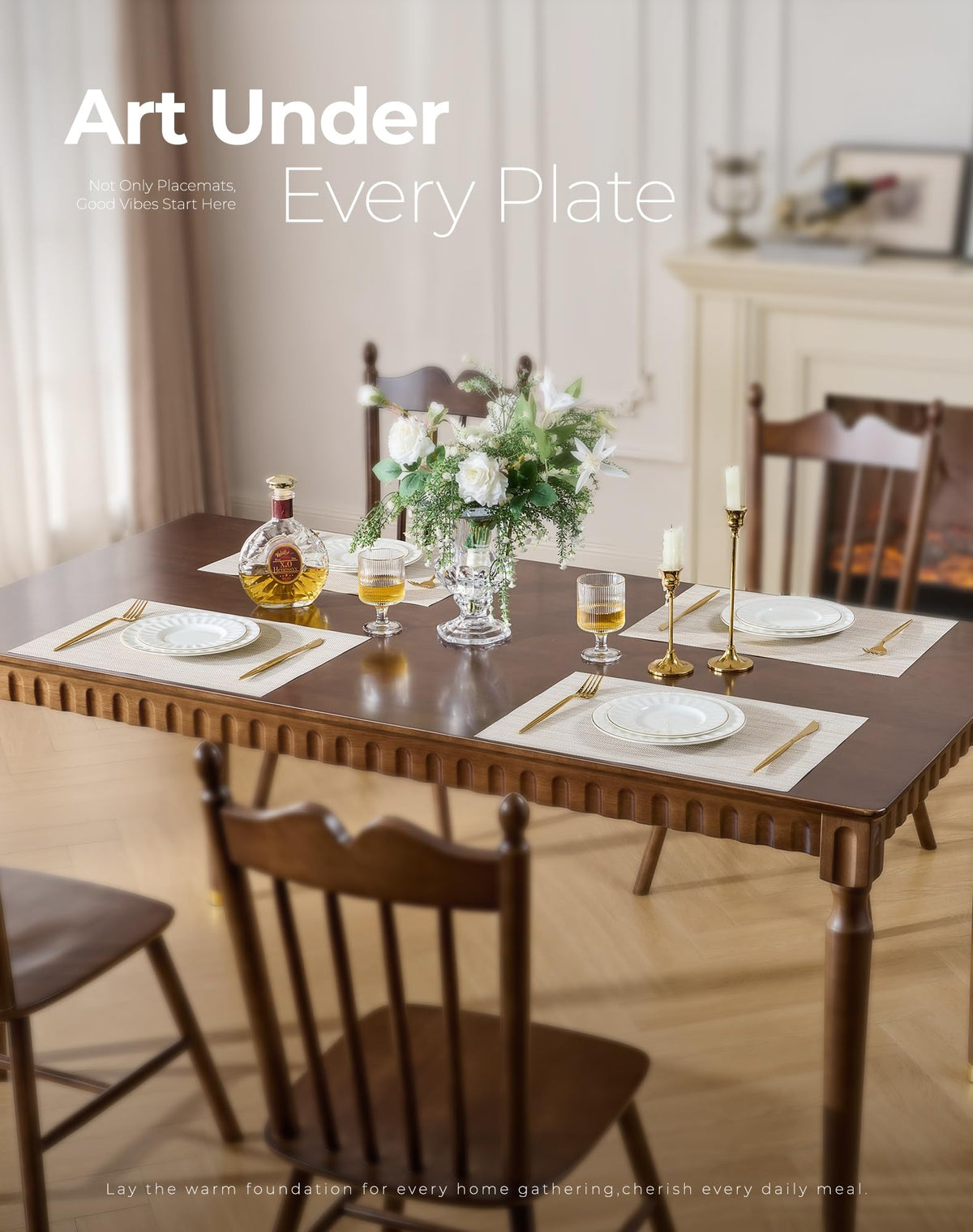 Leetaltree placemats on a dining table with beige-white tones for an elegant setup.