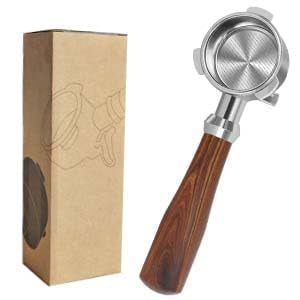 Leftover portafilter with wooden handle for enhanced grip