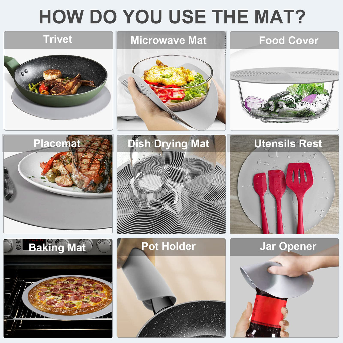 LekDrok multi-use mat supporting bowls, trays, and as a trivet.