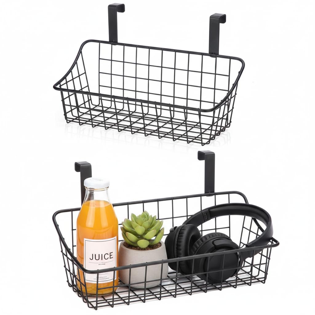 LeleCAT over-cabinet door basket in black with open design for easy access.