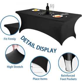 Lemict tablecloth draped over a 72-inch table for a clean, snug appearance.