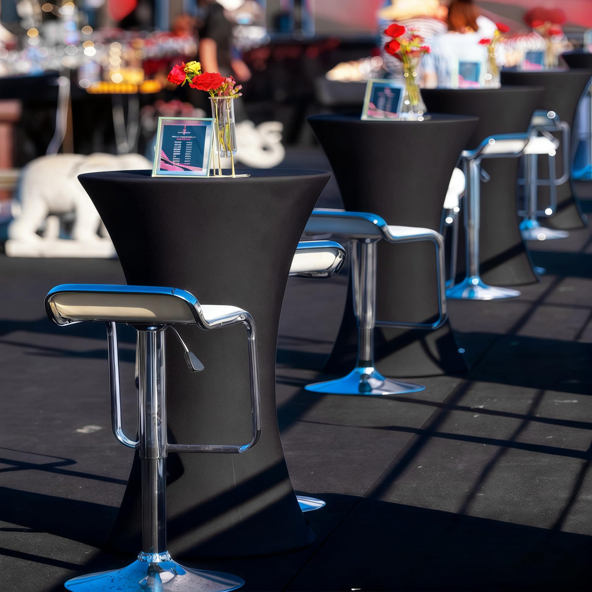 Lemict premium stretch fabric tablecloth enhances quick party styling.
