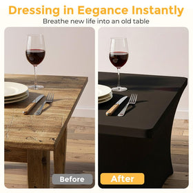 Lemict wrinkle-free spandex tablecover stretches to prevent creases
