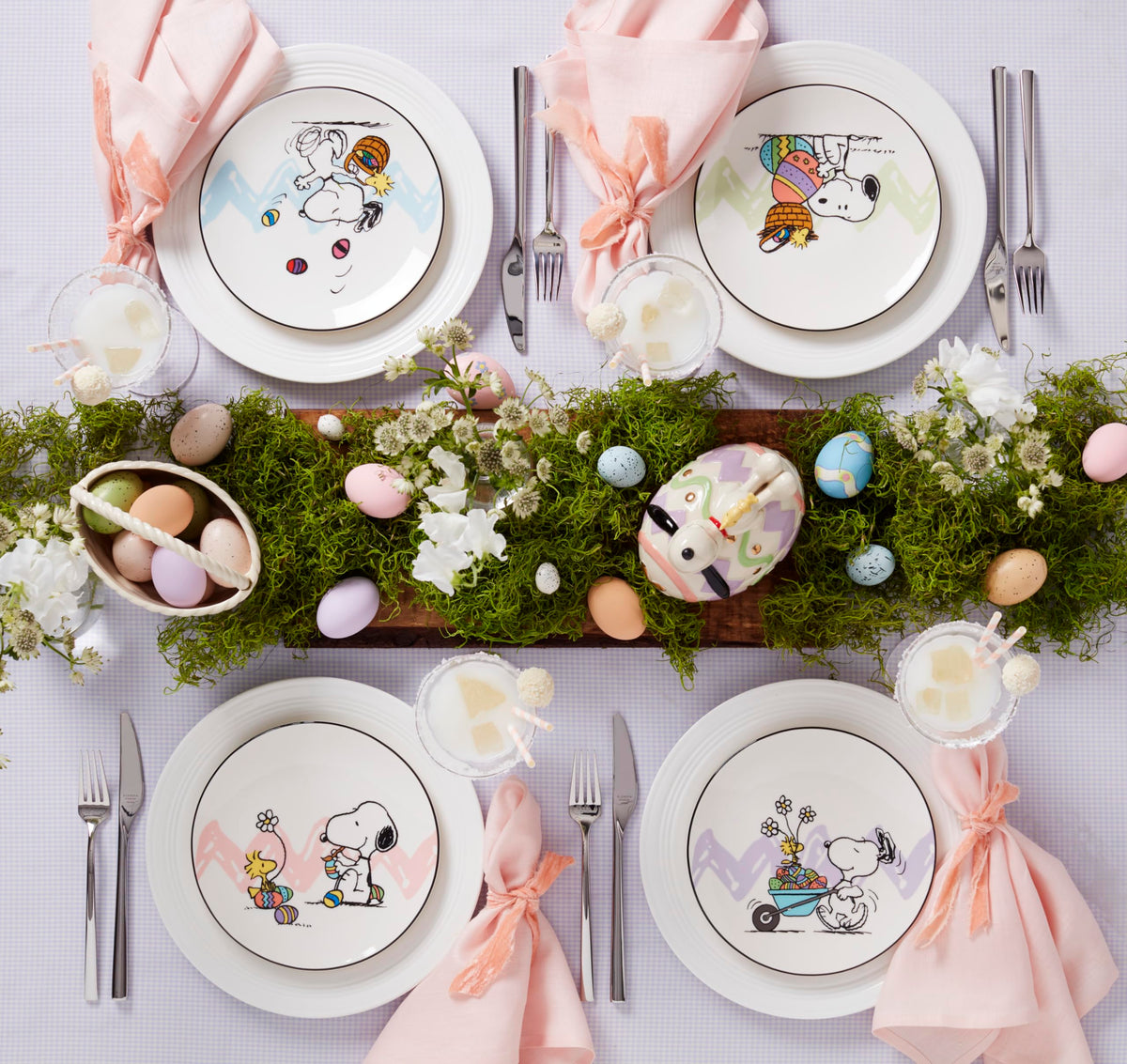 Lenox Snoopy Woodstock basket-and-blooms plate brightens spring table decor.
