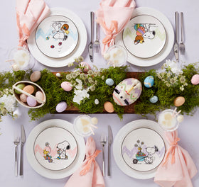Lenox Snoopy Woodstock basket-and-blooms plate brightens spring table decor.