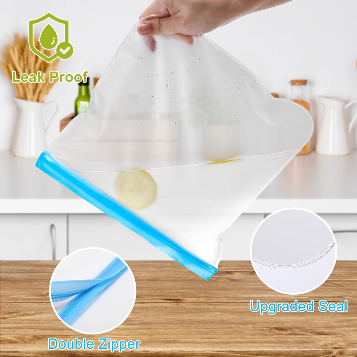 Lerine double-seal gallon bags keep contents secure and leakproof.