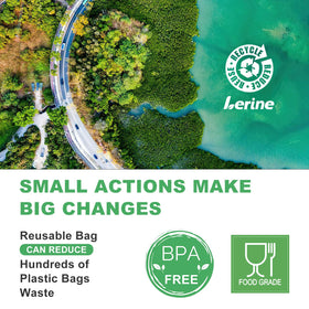 Lerine eco-friendly, reusable bags replacing disposable plastics in daily routines.