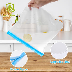 Lerine gallon bags made from food-grade PEVA for safe storage.