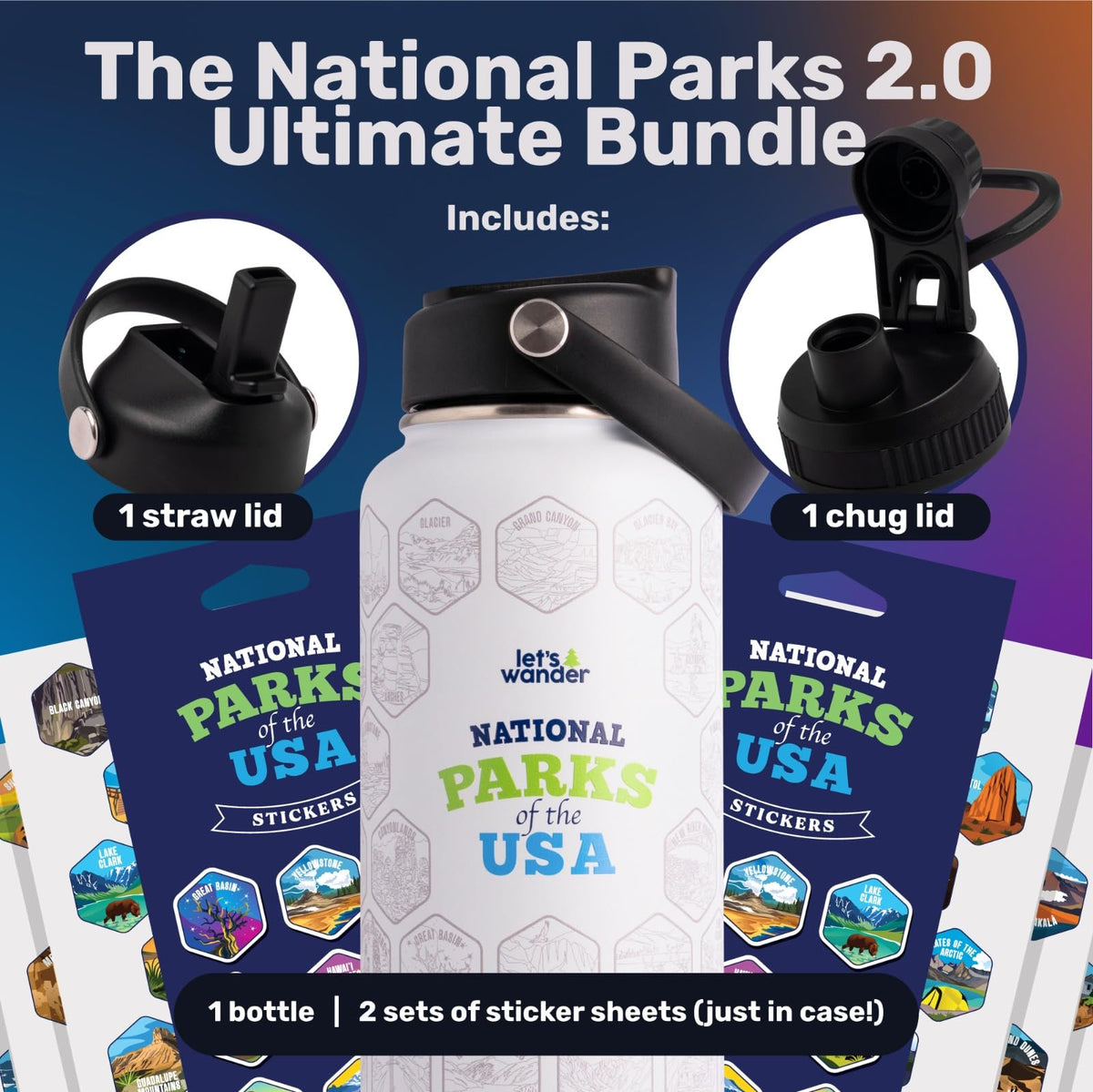 LET'S WANDER bottle with 63-sticker set for travel personalization