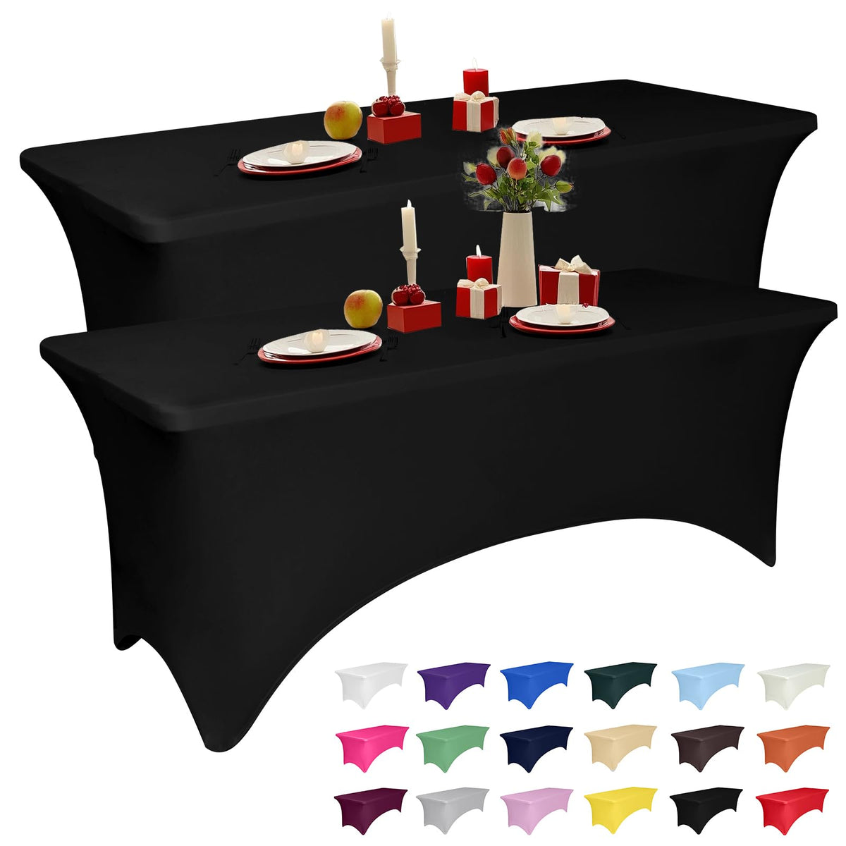 LGJIAOJIAO 2-pack 5ft black spandex tablecloth with durable stretch for tables