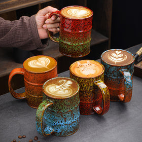LGQ ceramic 20oz mug with varied glaze colors showing unique surface patterns.