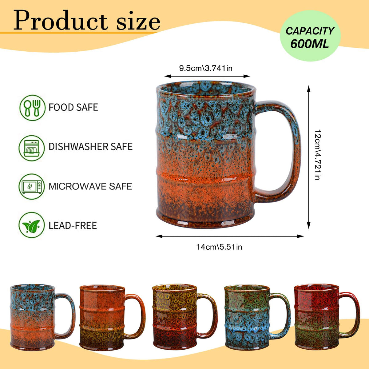 LGQ ceramic 20oz mug with wide handle for easy gripping and stability.