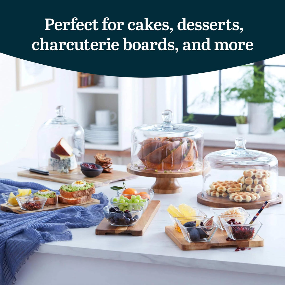 Libbey glass dome cover protecting desserts while showcasing them