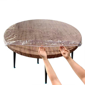 LIBERECOO clear round tablecloth on a 24-inch table showing a pristine surface.