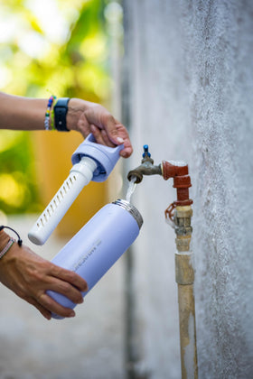 LifeStraw Go carbon filter close-up emphasizes taste and odor reduction