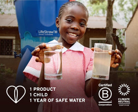 LifeStraw Sip in-use at hotel water demonstrates easy, sip-and-filter functionality.