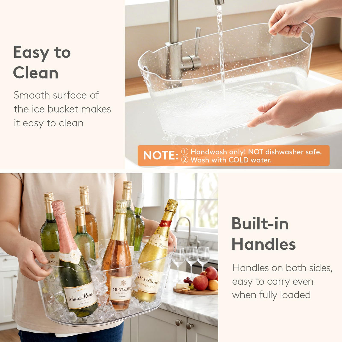Lifewit durable PET ice bucket resists drops and rust