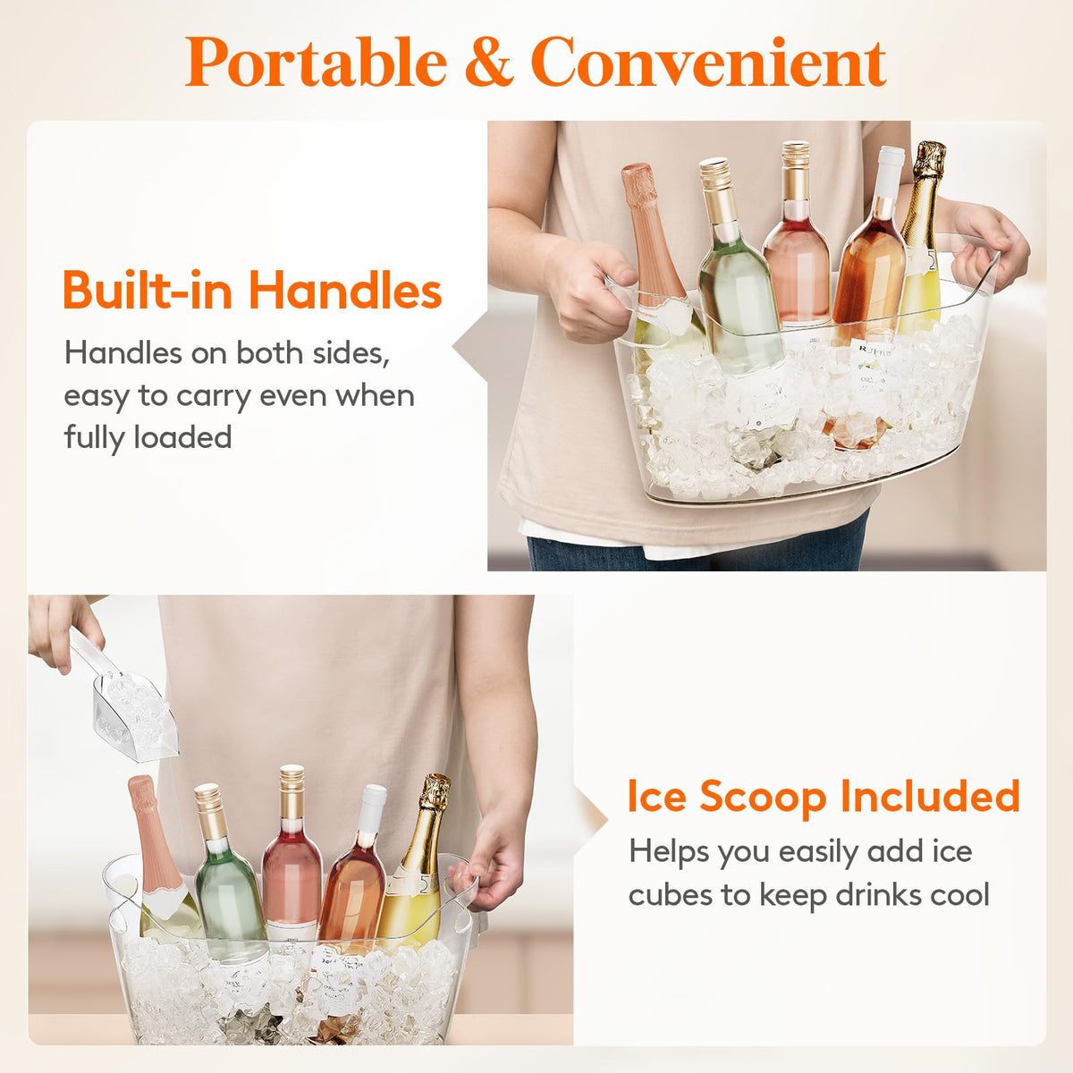 Lifewit ice bucket's transparent design keeps contents visible.