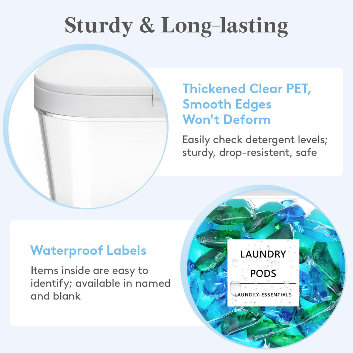 Lifewit labels and measuring scoops included for precise laundry organization