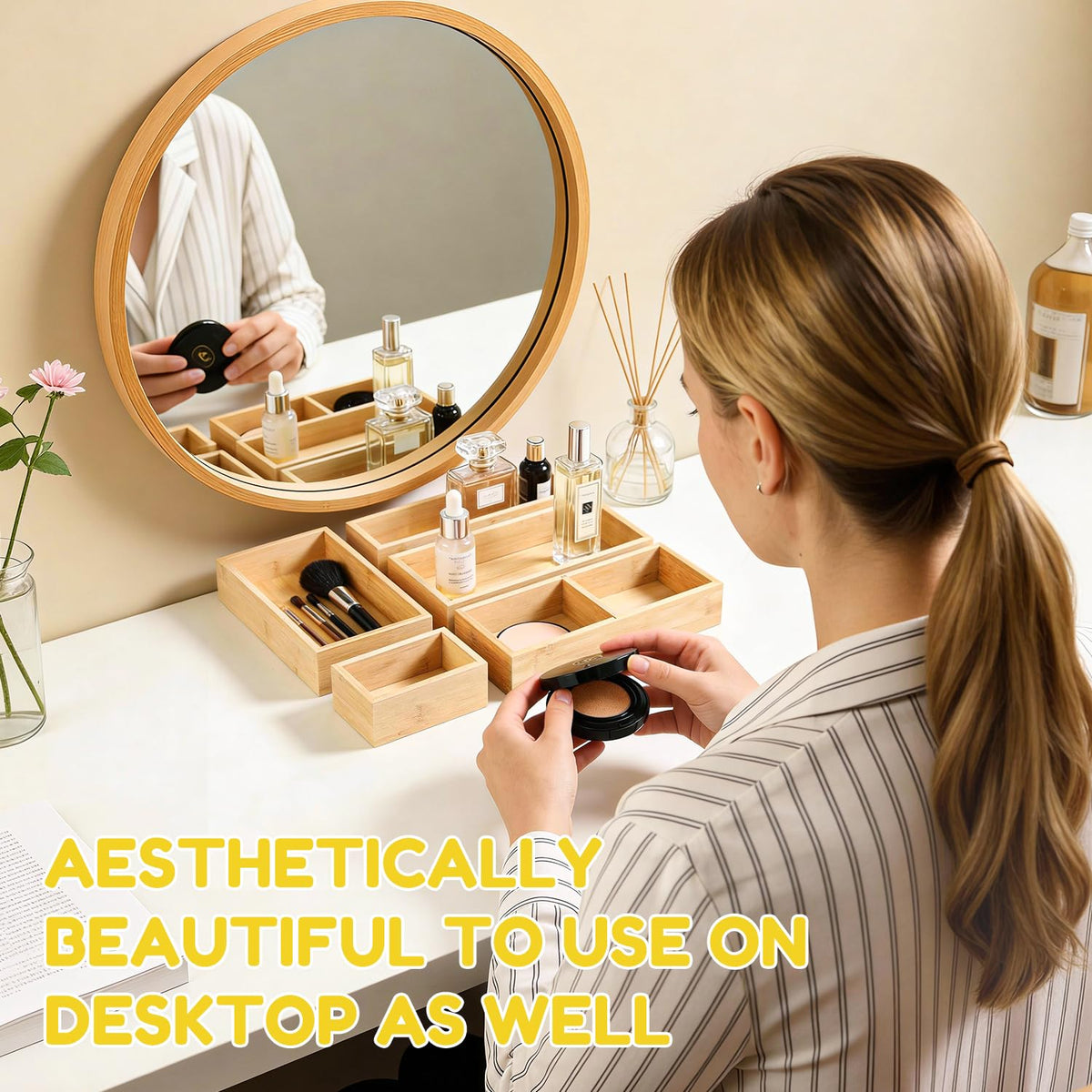 lilLittle bamboo drawer organizer accommodates longer items like scissors and tools.