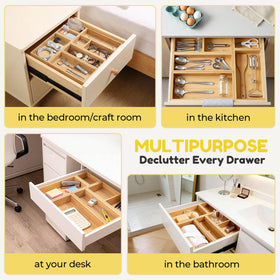lilLittle bamboo drawer organizer offers multi-purpose storage for kitchen, office, and more.