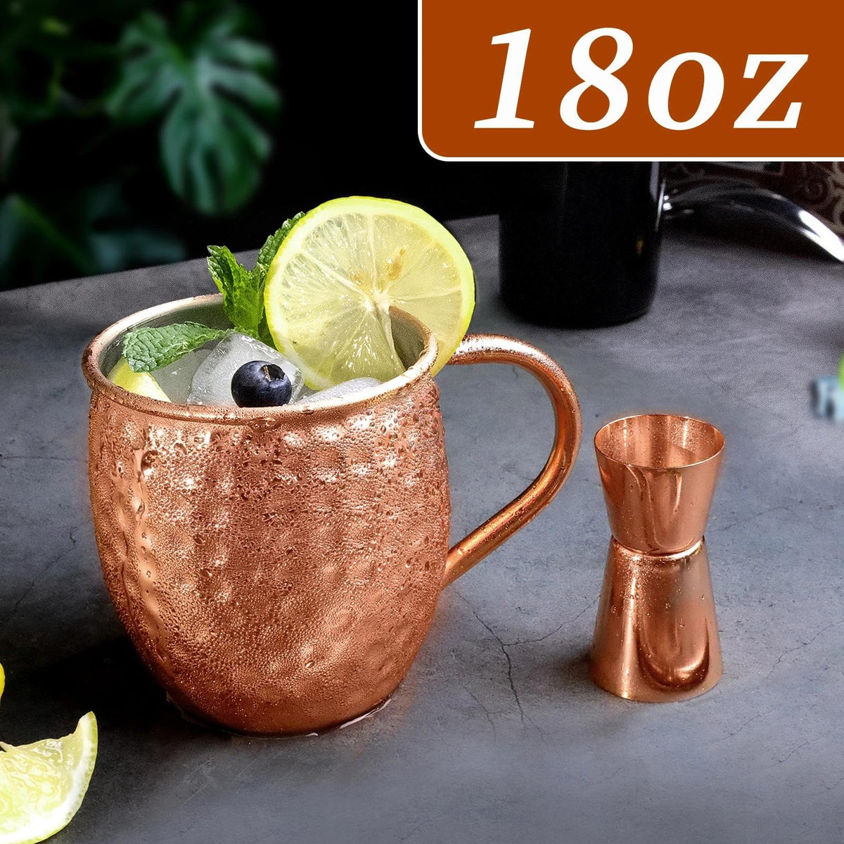 LINALL Moscow Mule copper mug side view shows comfortable handle for sipping.