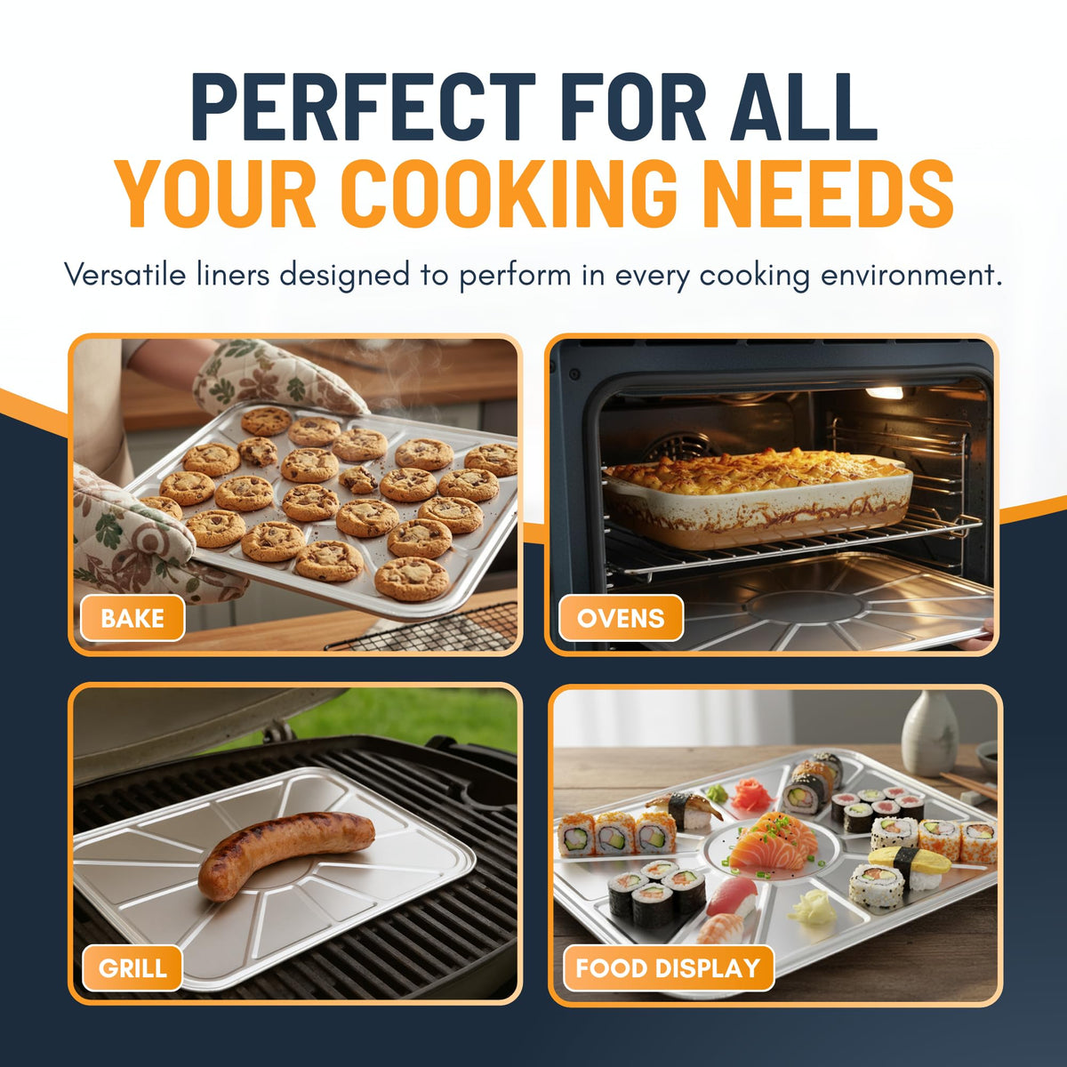 Linda's Essentials foil oven liner grill mat catches drips during barbecues