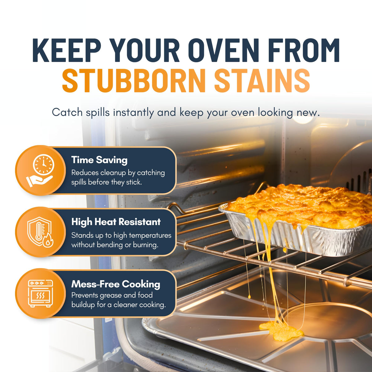 Linda's Essentials foil oven liner spill catcher protecting oven floor during cooking
